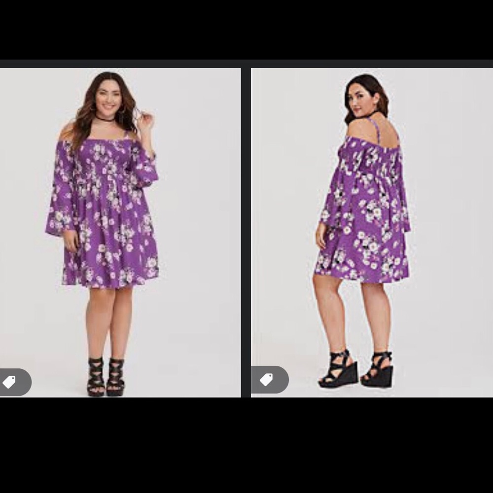 Torrid NWOT BERRY FLORAL COLD SHOULDER CHALLIS DRESS Size 2